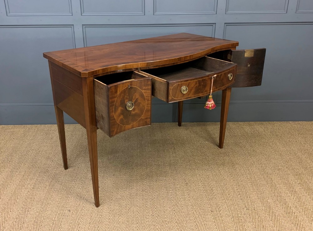 Sheraton Revival Serpentine Inlaid Mahogany Side Table View III
