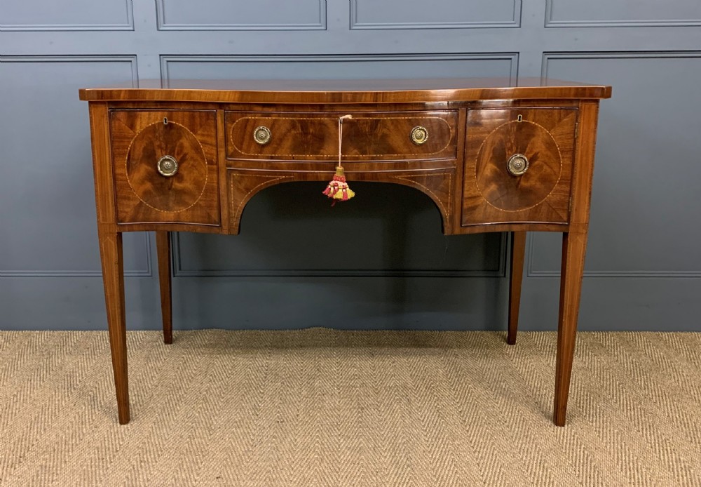Sheraton Revival Serpentine Inlaid Mahogany Side Table View VI