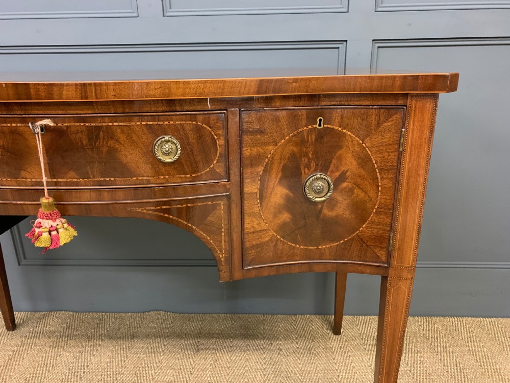 Sheraton Revival Serpentine Inlaid Mahogany Side Table View VII