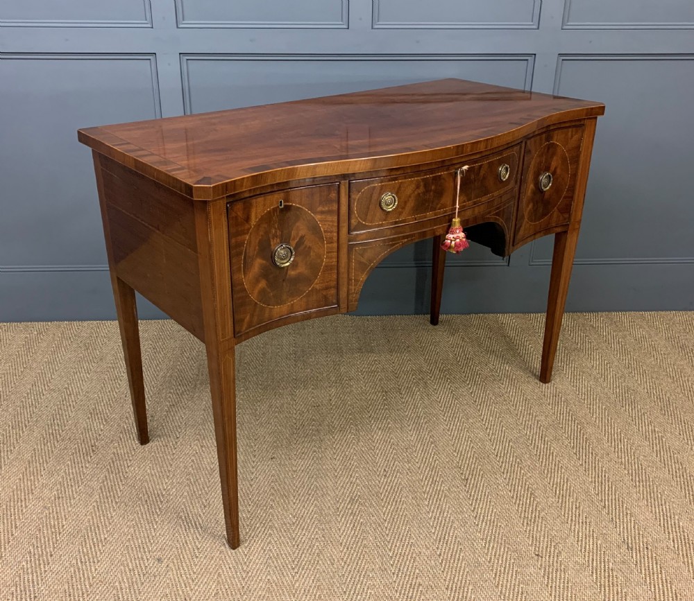 Sheraton Revival Serpentine Inlaid Mahogany Side Table View XI