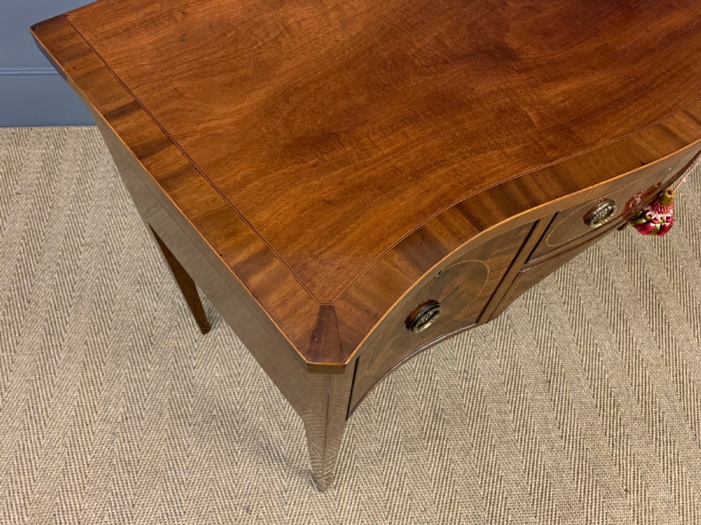 Sheraton Revival Serpentine Inlaid Mahogany Side Table View XII