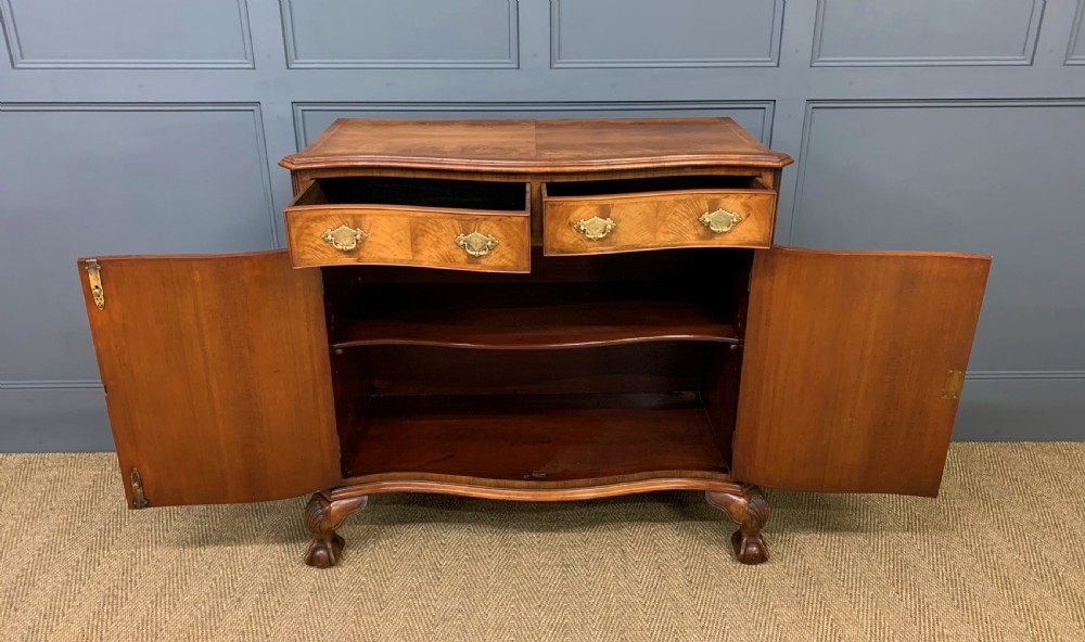 Serpentine Fronted Burr Walnut Side Cabinet View III
