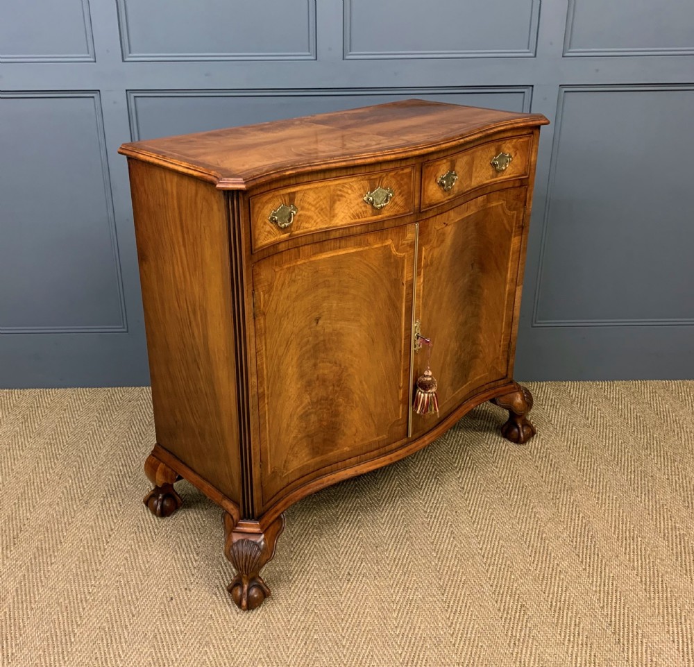 Serpentine Fronted Burr Walnut Side Cabinet View IV