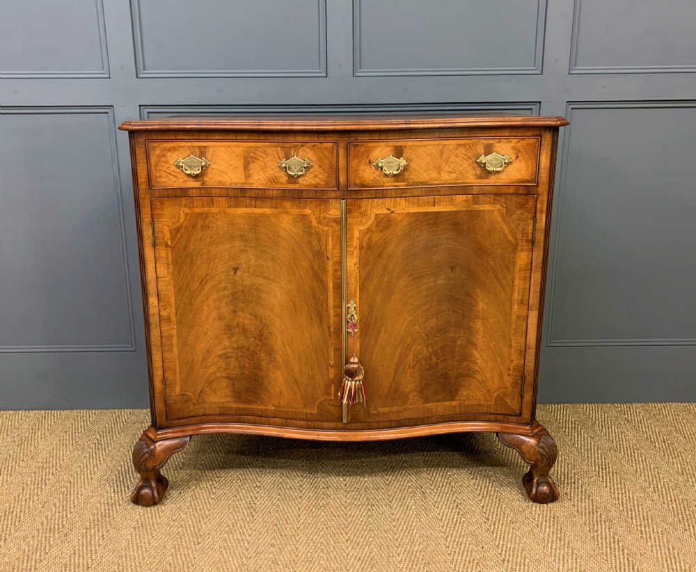 Serpentine Fronted Burr Walnut Side Cabinet View VI