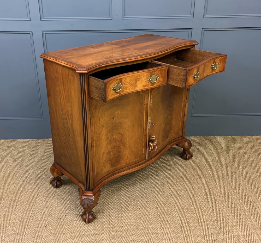 Serpentine Fronted Burr Walnut Side Cabinet View XIII