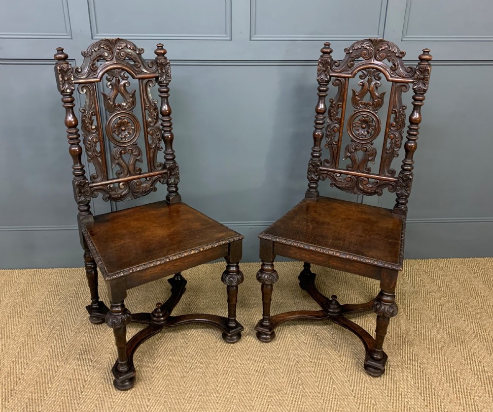 Pair of 19th Century Carved Oak Chairs