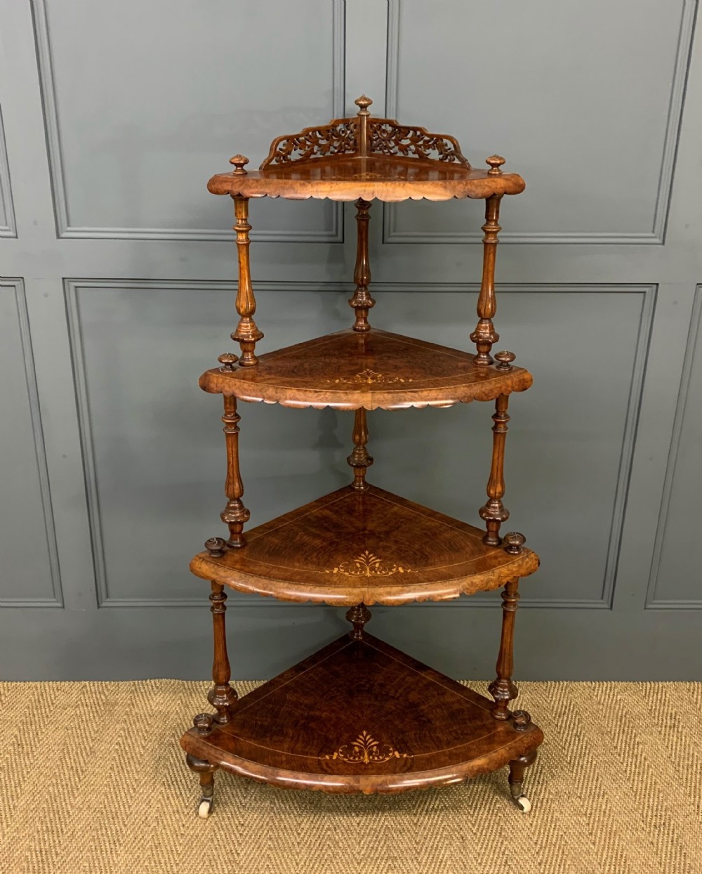 Victorian Inlaid Burr Walnut Corner What Not