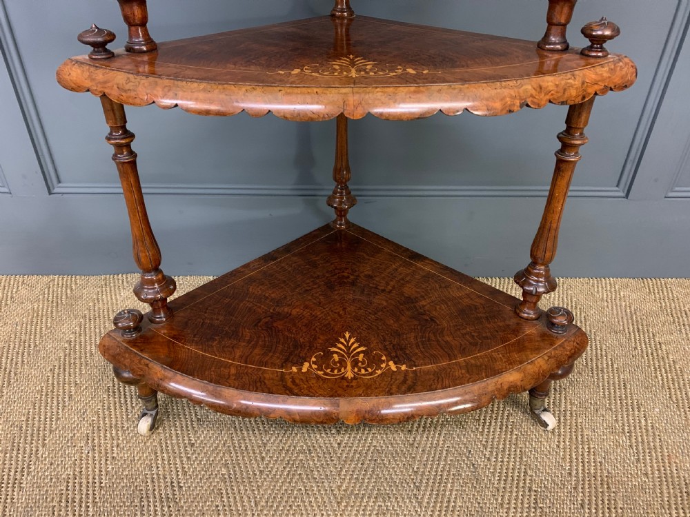 Victorian Inlaid Burr Walnut Corner What Not View III