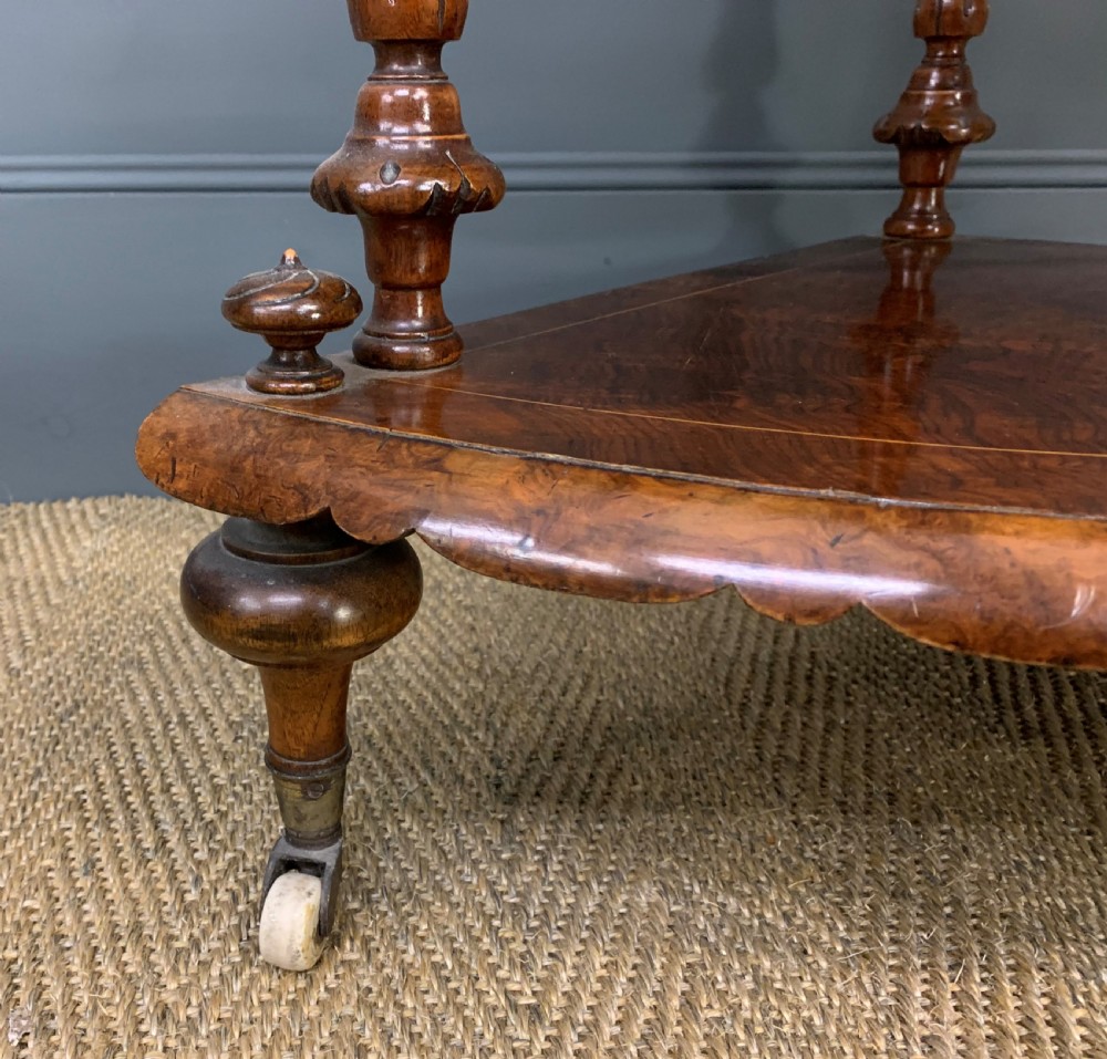 Victorian Inlaid Burr Walnut Corner What Not View IV