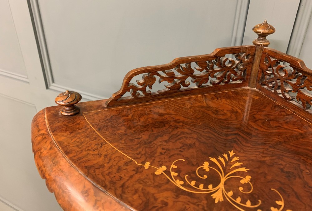 Victorian Inlaid Burr Walnut Corner What Not View VII