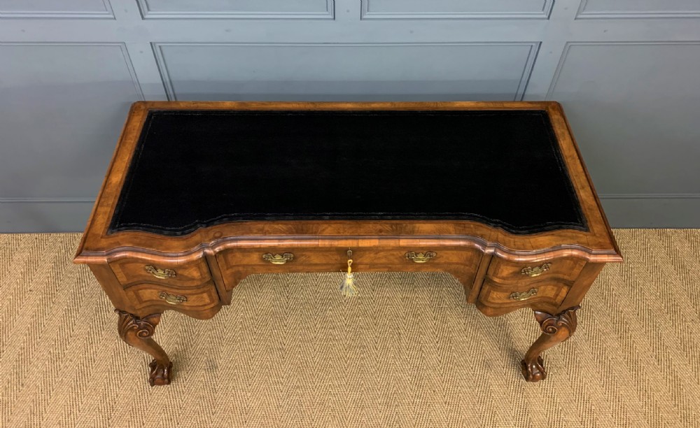 Serpentine Fronted Burr Walnut Writing Desk View II