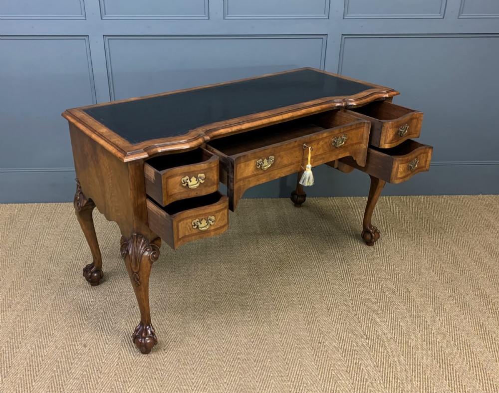Serpentine Fronted Burr Walnut Writing Desk View III