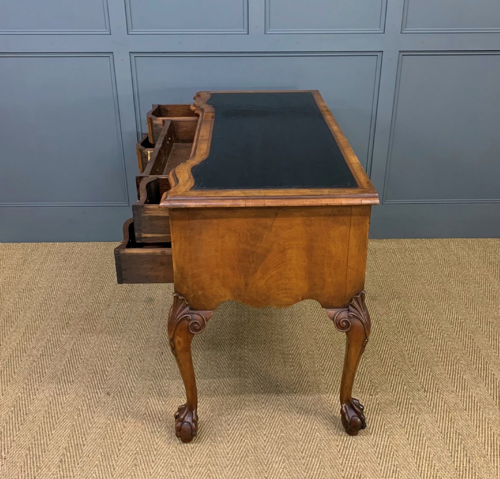 Serpentine Fronted Burr Walnut Writing Desk View IV