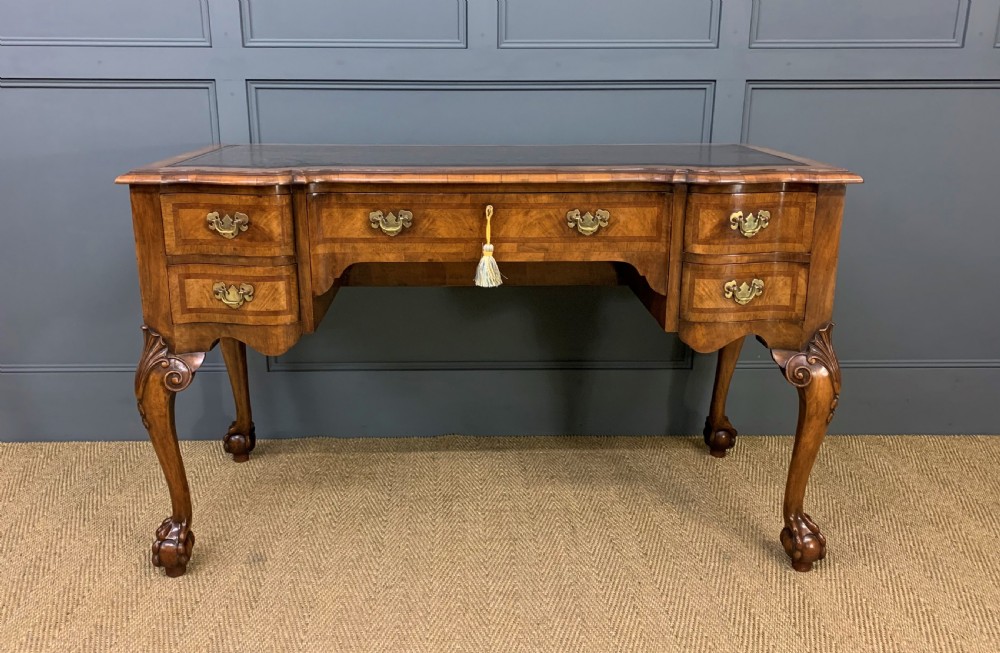 Serpentine Fronted Burr Walnut Writing Desk View VI