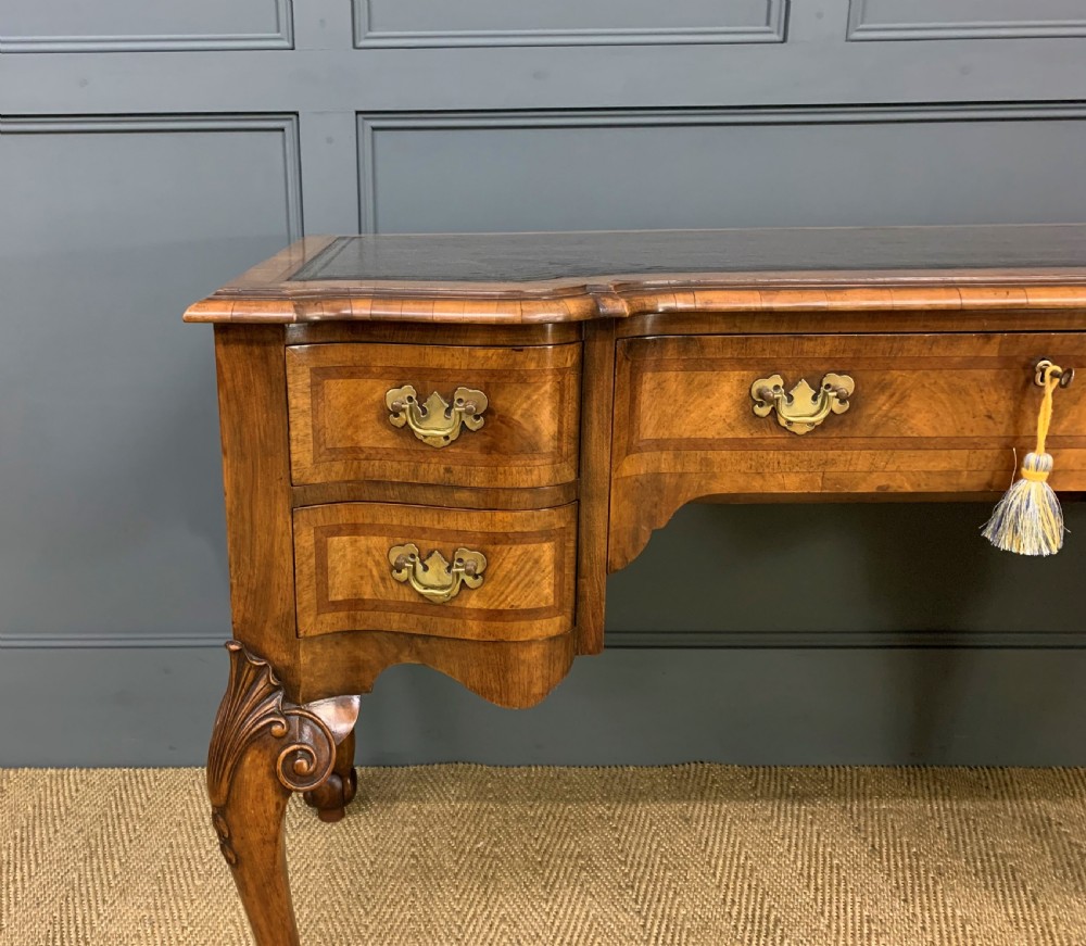 Serpentine Fronted Burr Walnut Writing Desk View VII