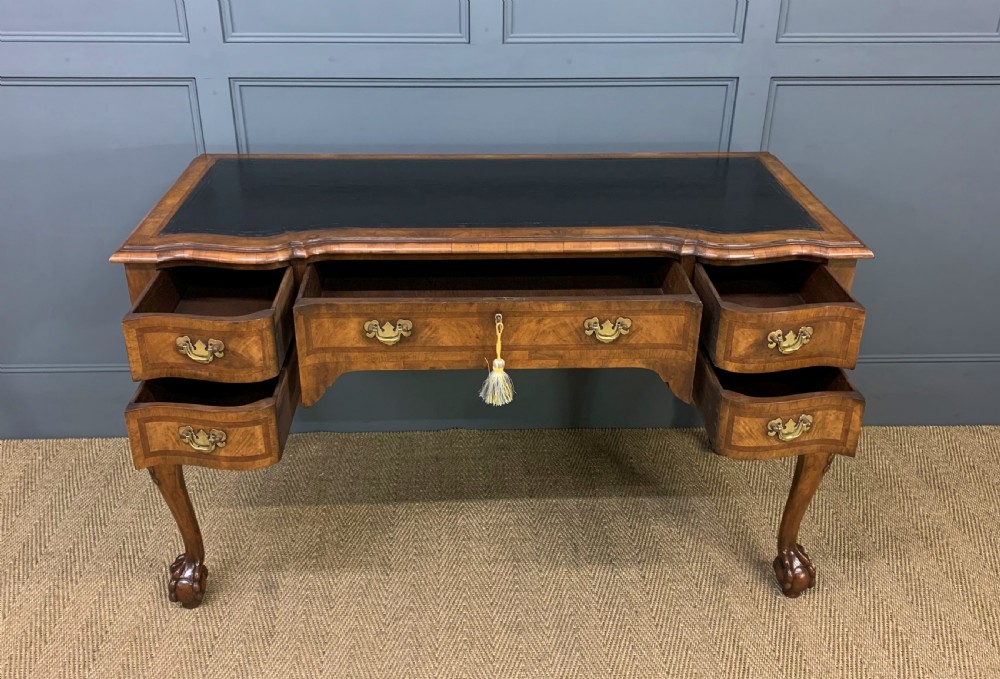Serpentine Fronted Burr Walnut Writing Desk View IX