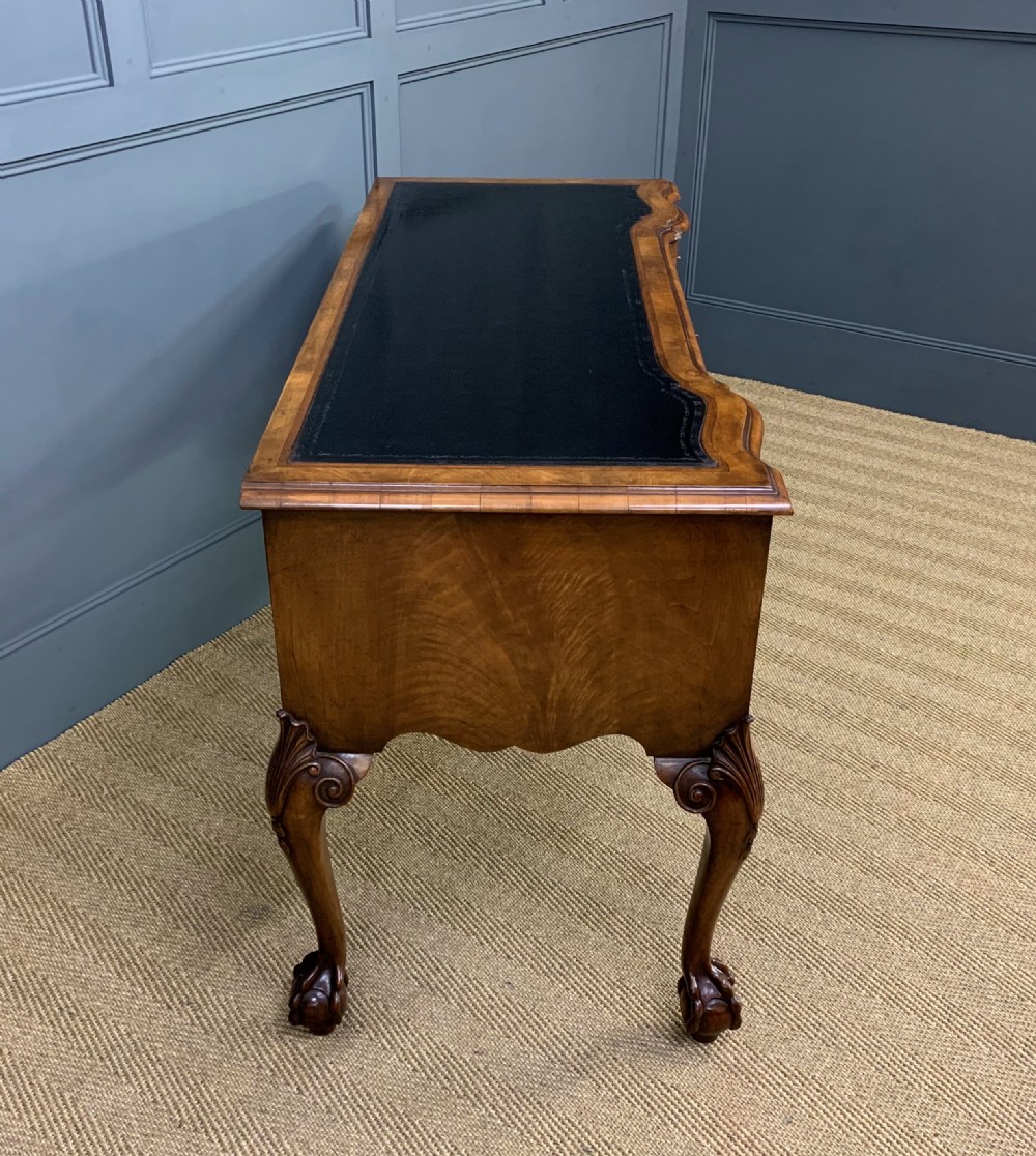 Serpentine Fronted Burr Walnut Writing Desk View X