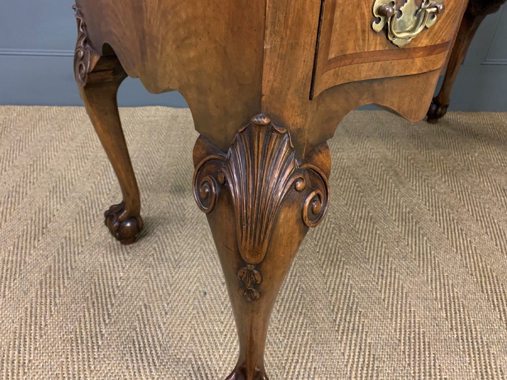 Serpentine Fronted Burr Walnut Writing Desk View XI
