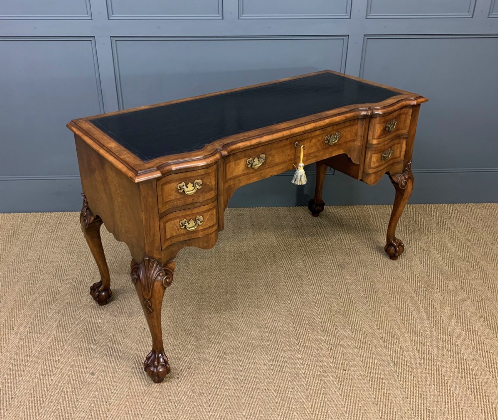 Serpentine Fronted Burr Walnut Writing Desk View XV
