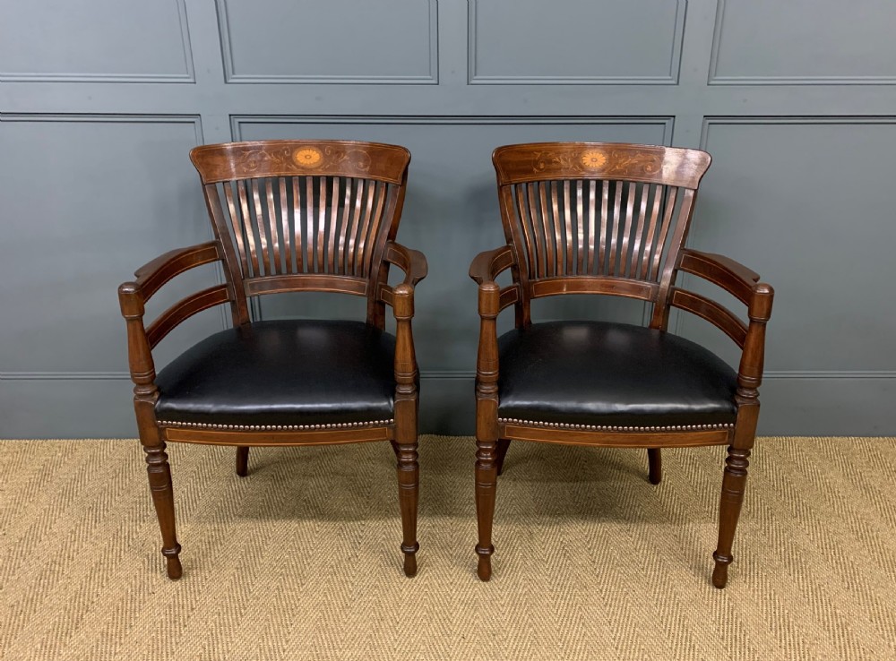 Pair of Inlaid Mahogany Desk Armchairs by Maple and Co. View VI