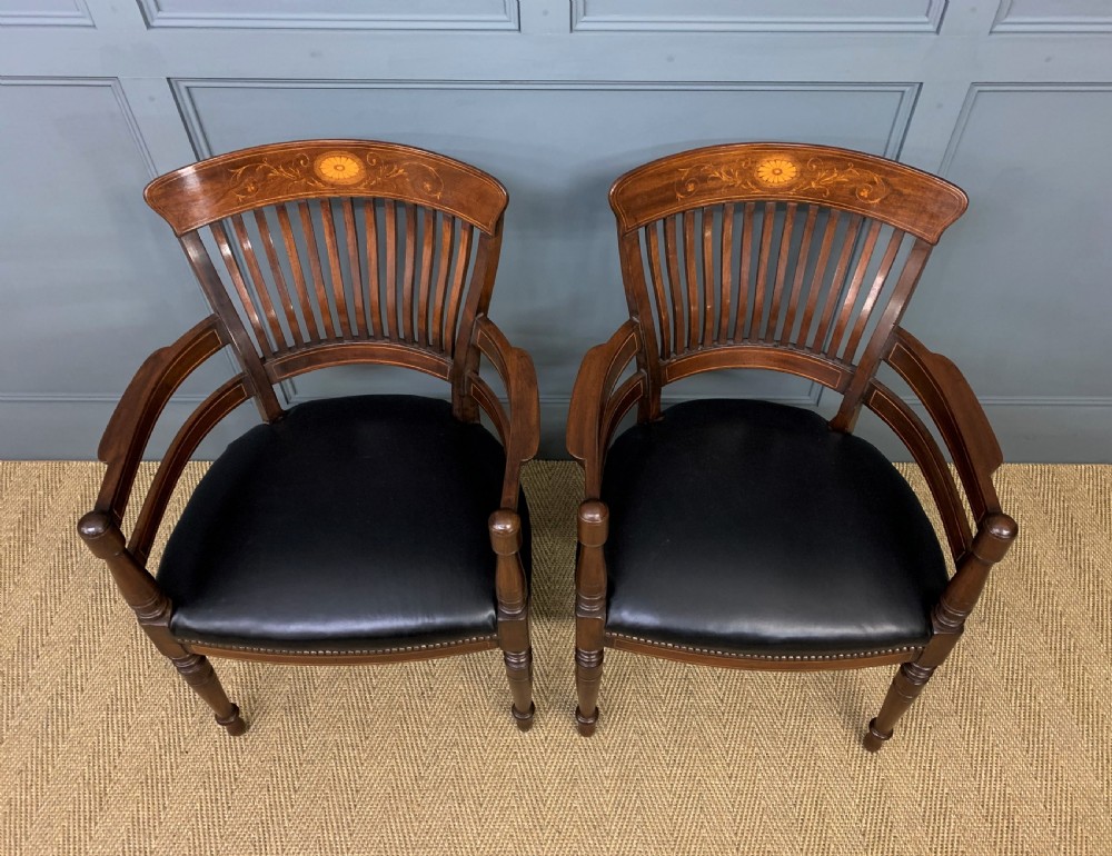 Pair of Inlaid Mahogany Desk Armchairs by Maple and Co. View VII