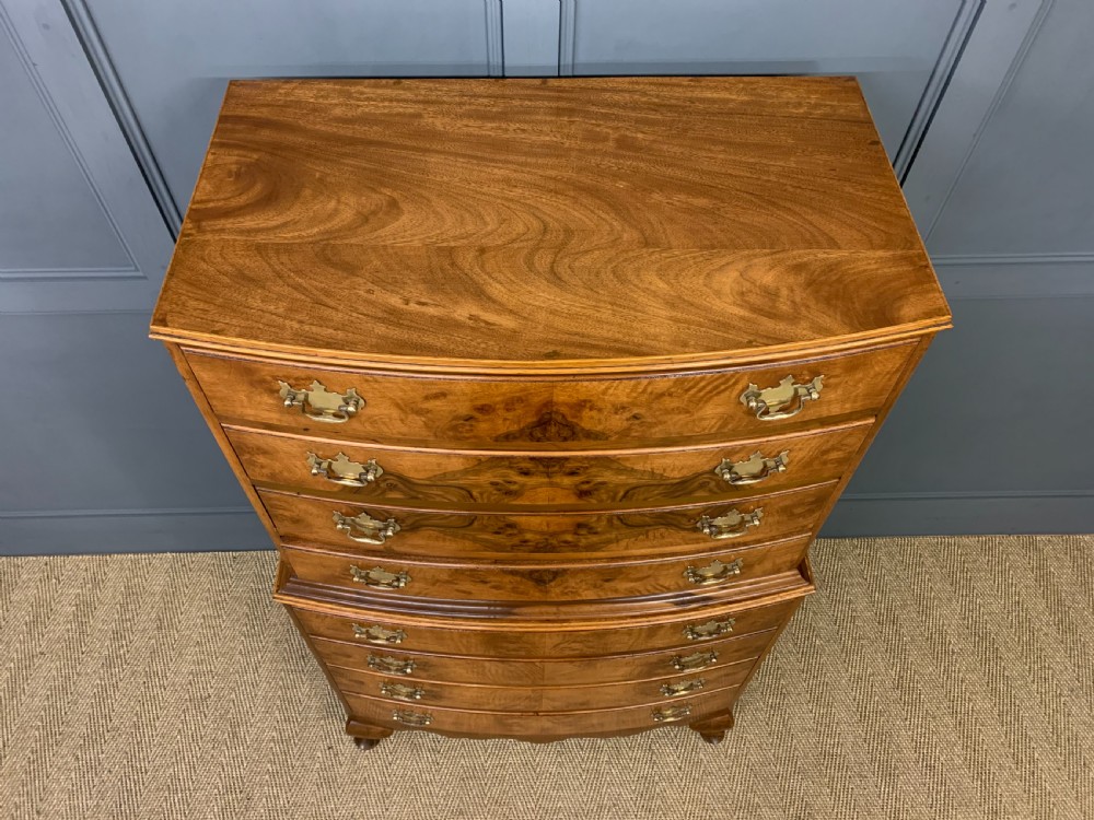 Burr Walnut Bow Fronted Chest on Chest View III