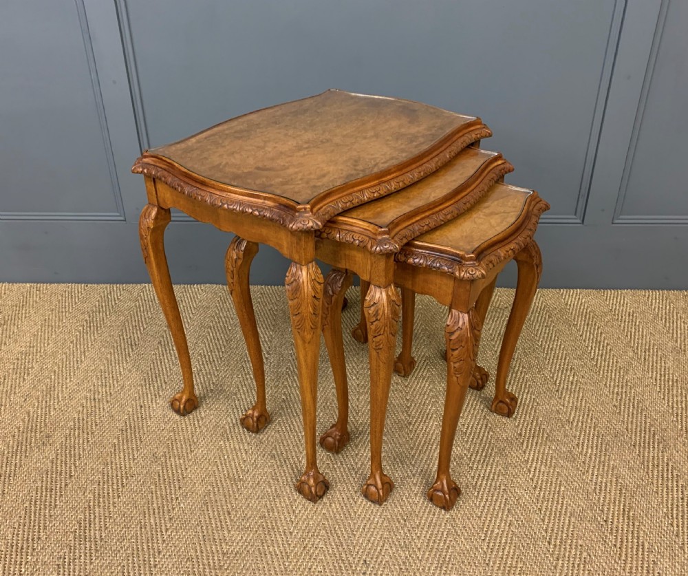 Burr Walnut Nest of 3 Tables and Matching Coffee Table View IV