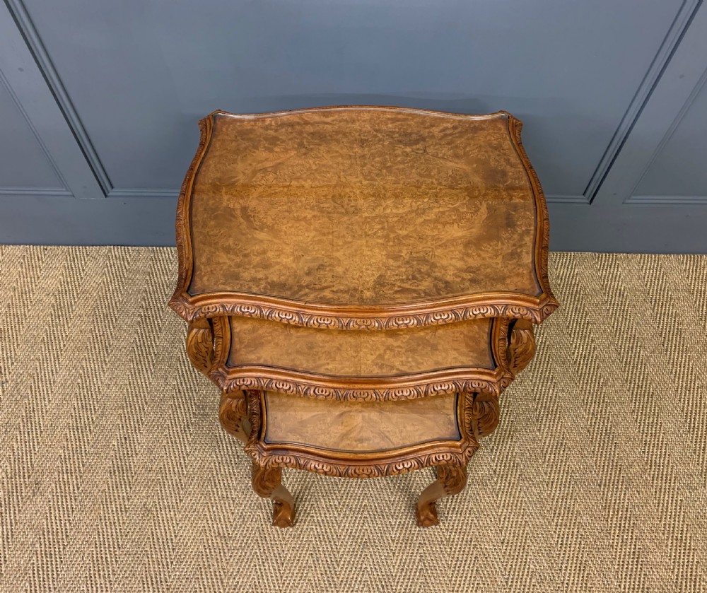 Burr Walnut Nest of 3 Tables and Matching Coffee Table View XI