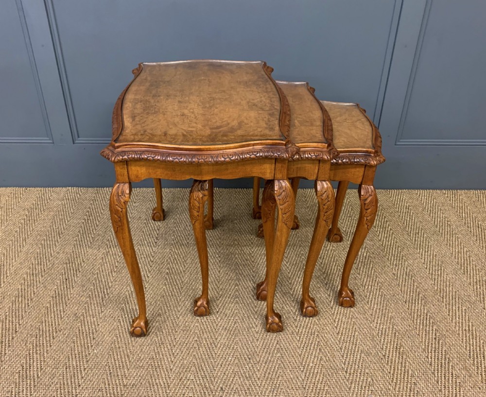 Burr Walnut Nest of 3 Tables and Matching Coffee Table View XV