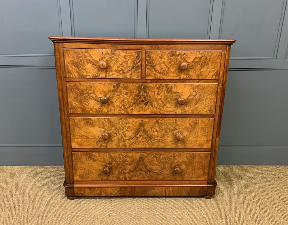 Victorian Burr Walnut Chest of Drawers View VI