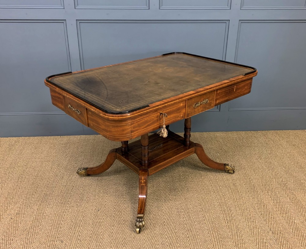 Fine Regency Inlaid Mahogany Library Table