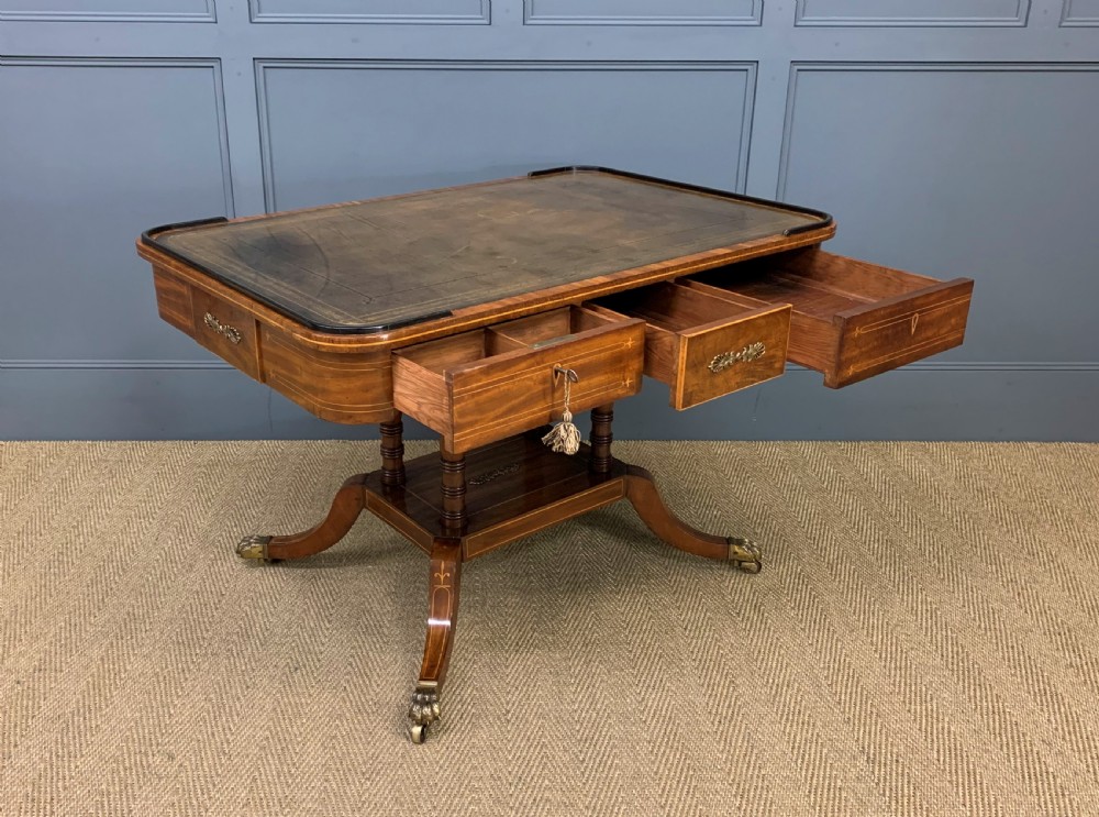 Fine Regency Inlaid Mahogany Library Table View IV