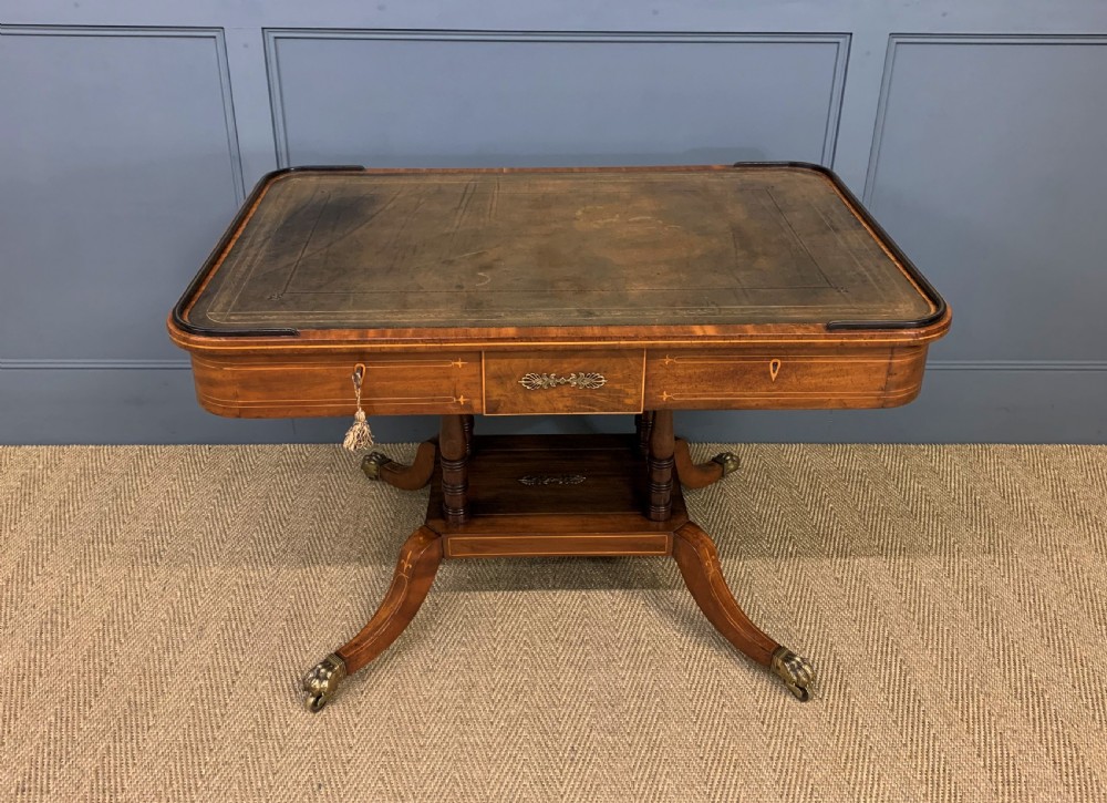 Fine Regency Inlaid Mahogany Library Table View VI