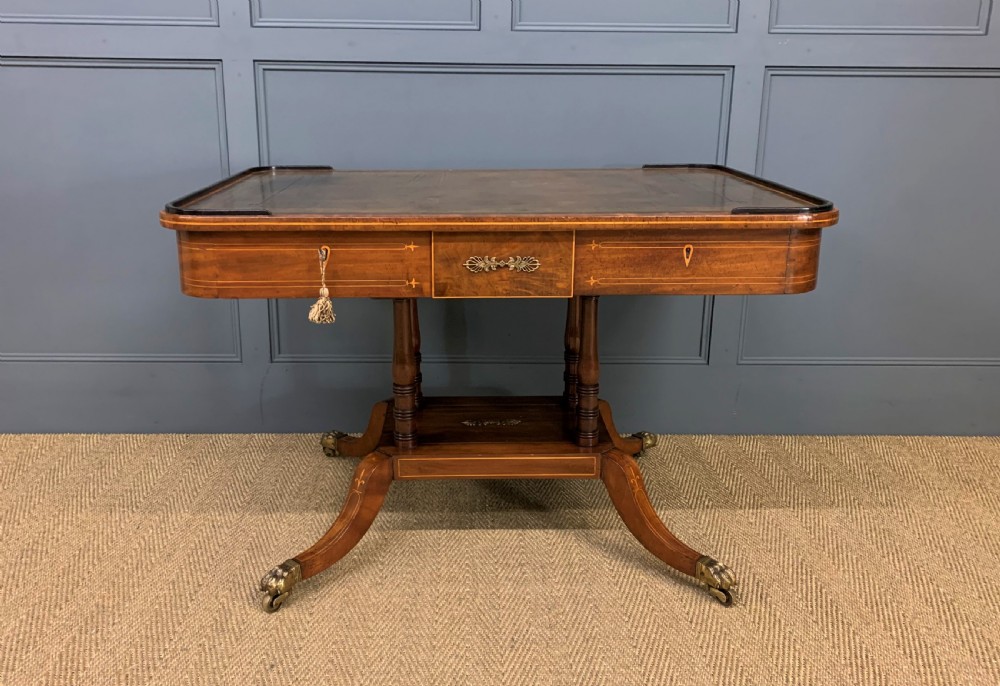Fine Regency Inlaid Mahogany Library Table View VII