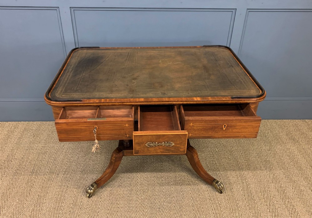 Fine Regency Inlaid Mahogany Library Table View XV