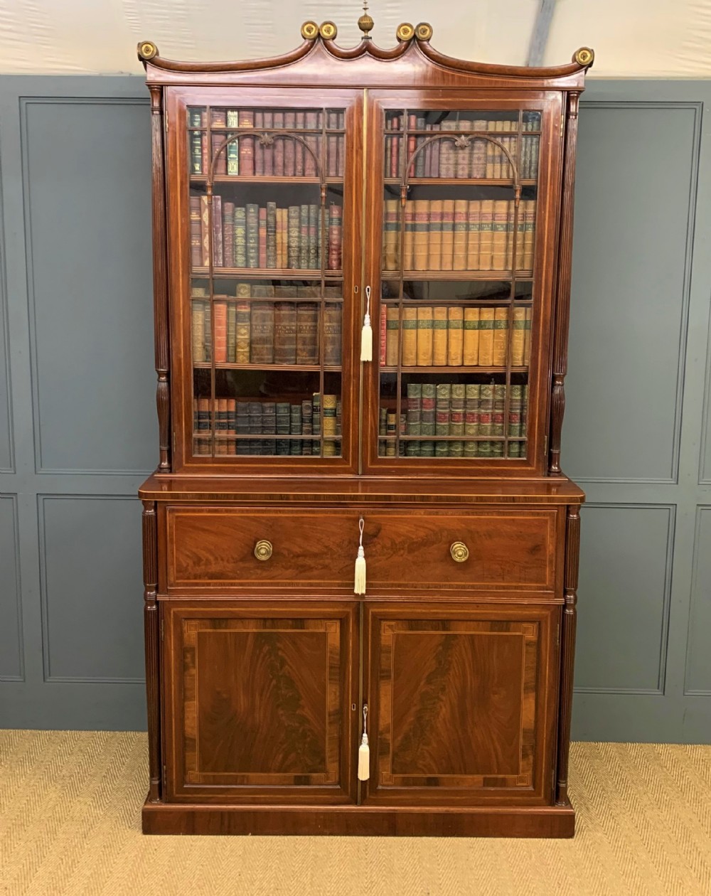 George IV Inlaid Mahogany Secretaire Bookcase