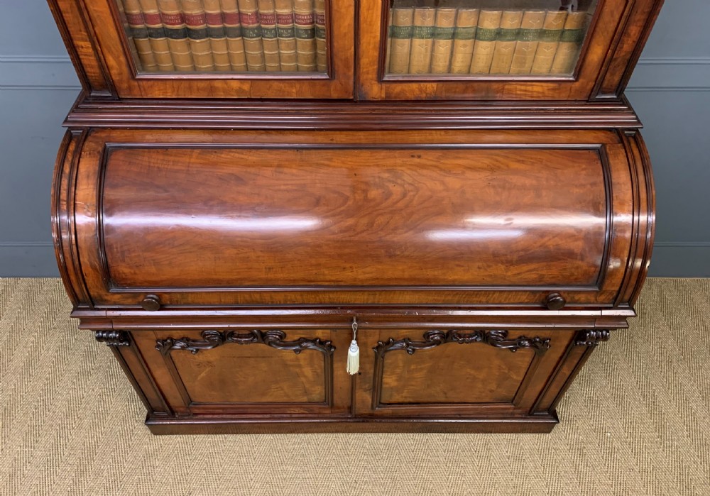 Large Victorian Mahogany Cylinder Bureau Bookcase View III