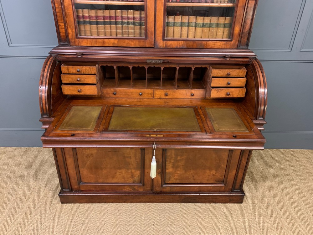 Large Victorian Mahogany Cylinder Bureau Bookcase View IV