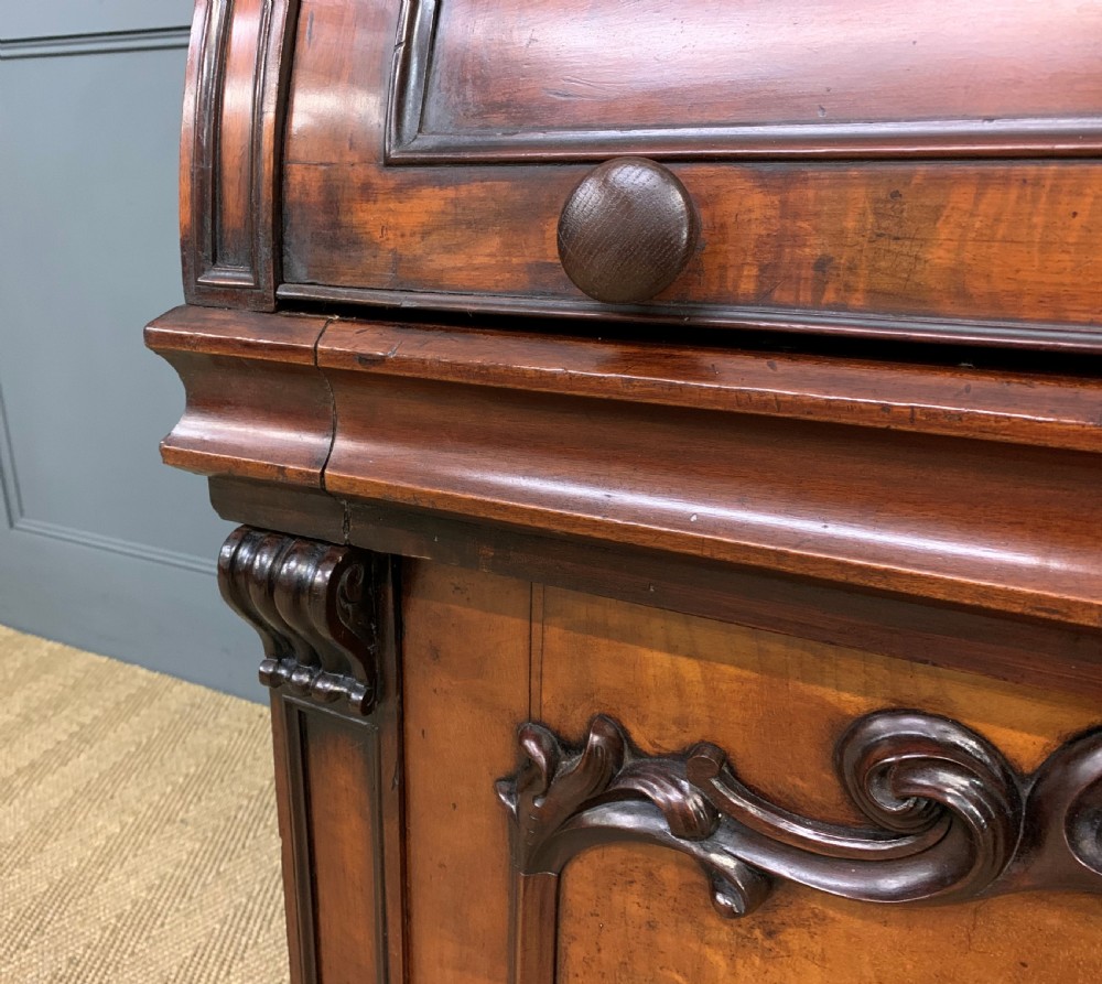 Large Victorian Mahogany Cylinder Bureau Bookcase View XI