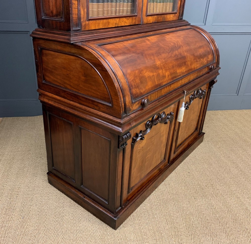 Large Victorian Mahogany Cylinder Bureau Bookcase View XV