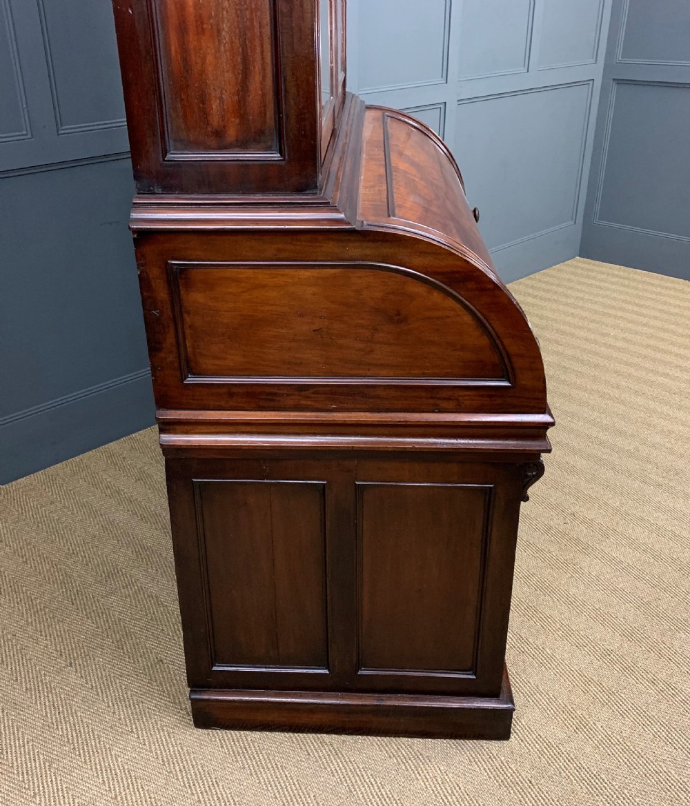 Large Victorian Mahogany Cylinder Bureau Bookcase View XVI