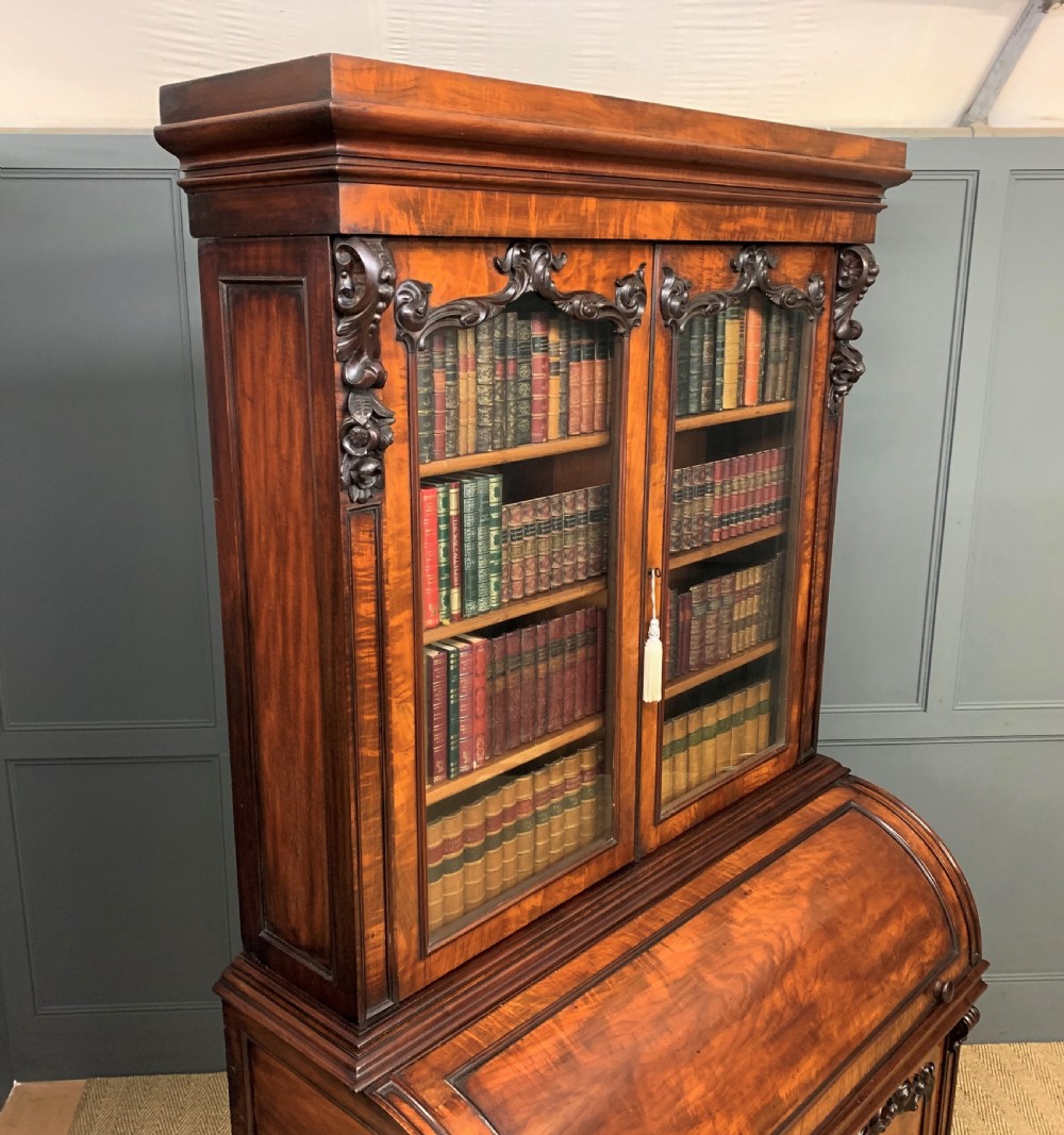 Large Victorian Mahogany Cylinder Bureau Bookcase View XVII
