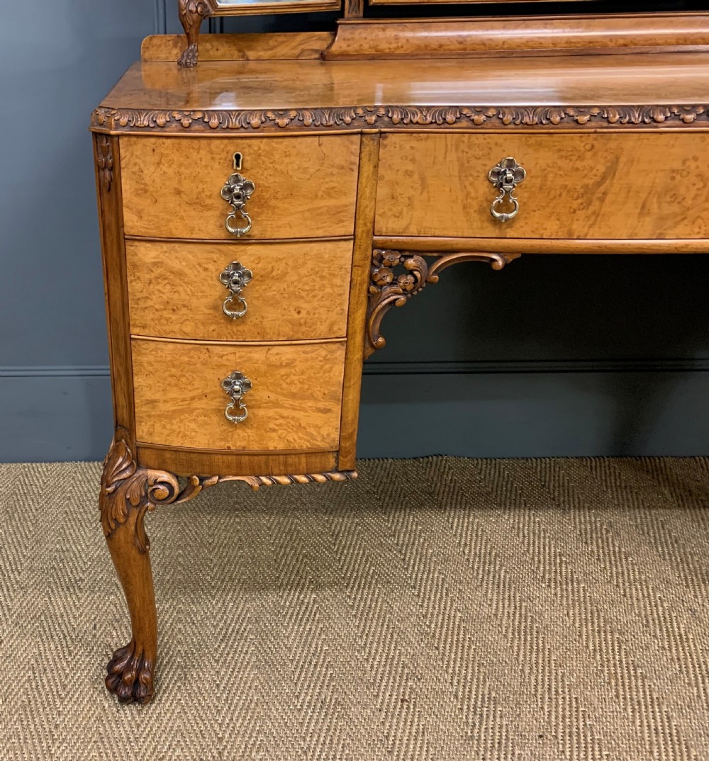 Queen Anne Style Burr Walnut Dressing Table and Stool View IX