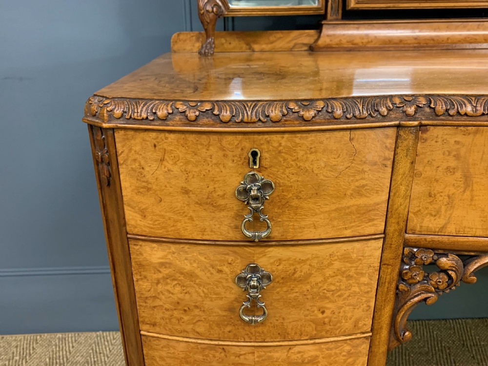 Queen Anne Style Burr Walnut Dressing Table and Stool View X