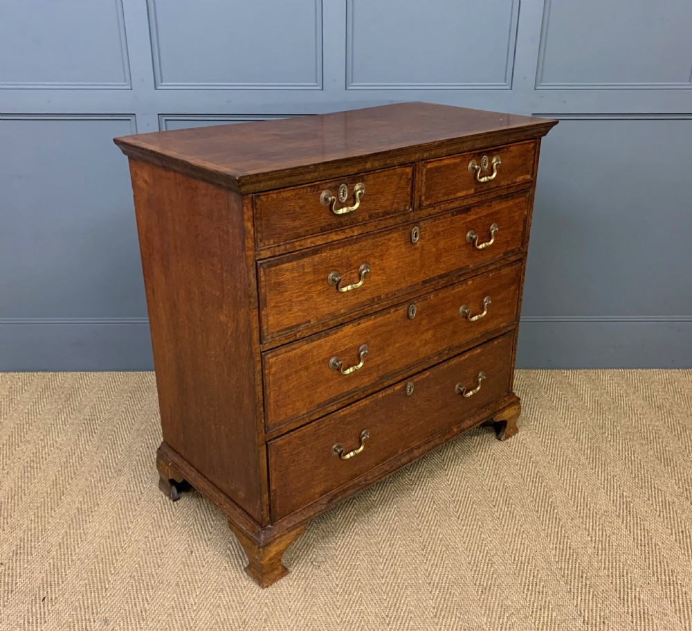 Georgian Cross Banded Oak Chest of Drawers View IV