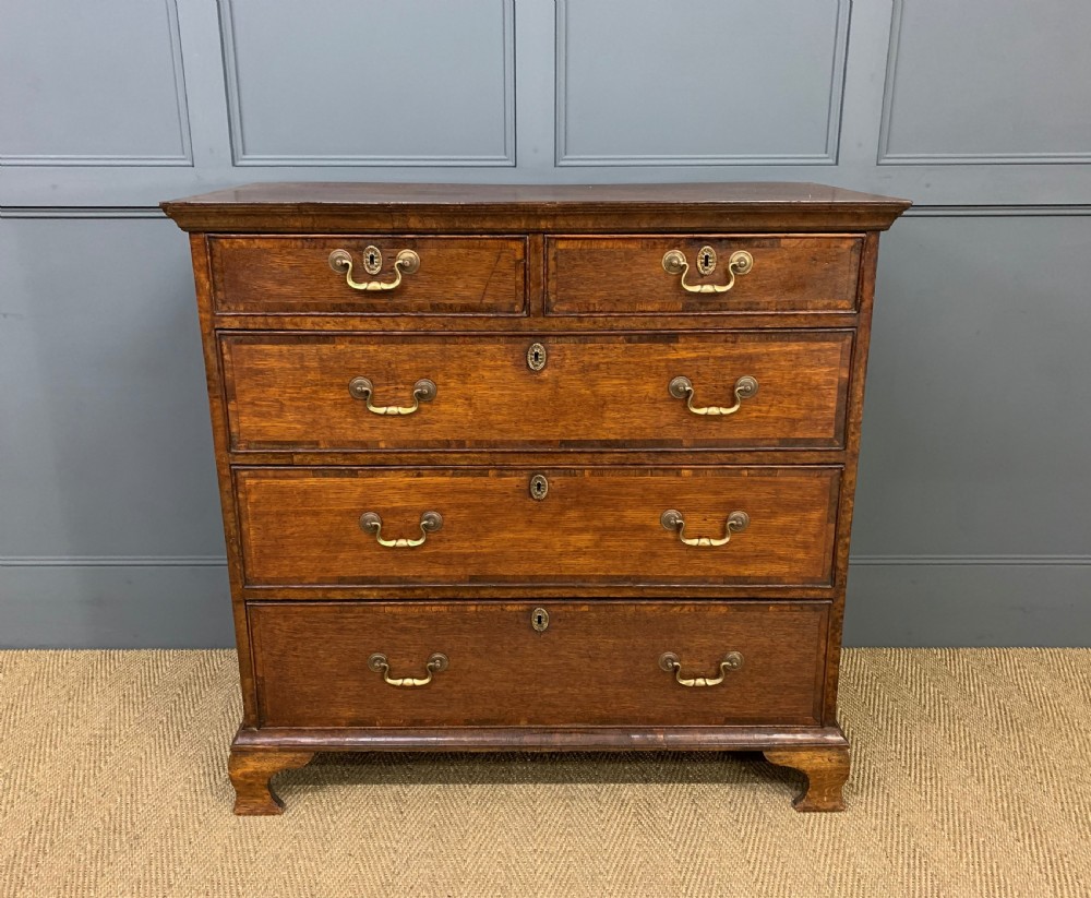 Georgian Cross Banded Oak Chest of Drawers View VI