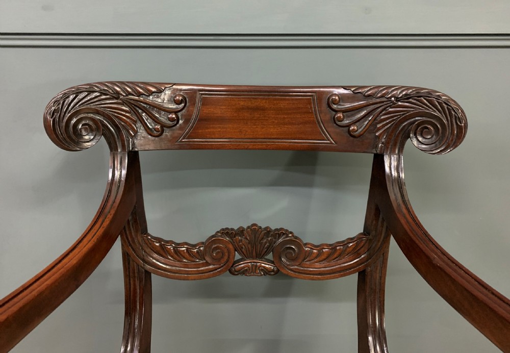 Pair of Regency Mahogany Scroll Armchairs View V