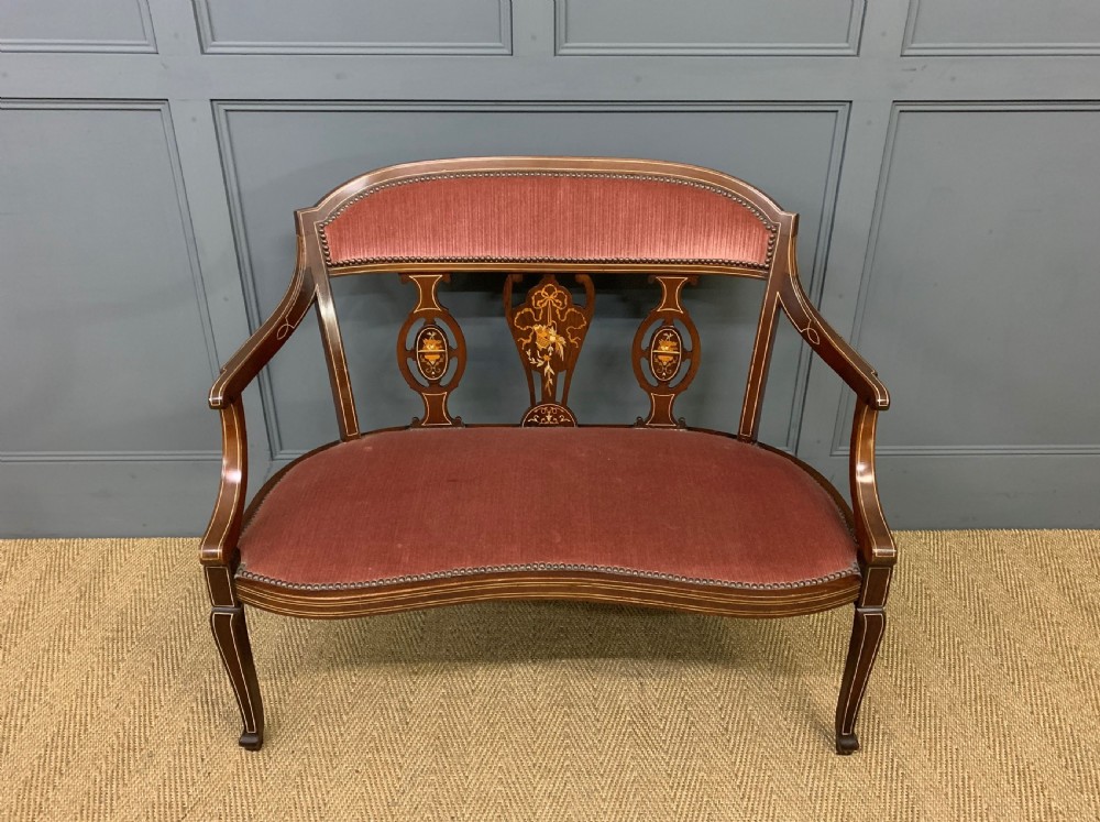 Edwardian Inlaid Mahogany Settee View VI