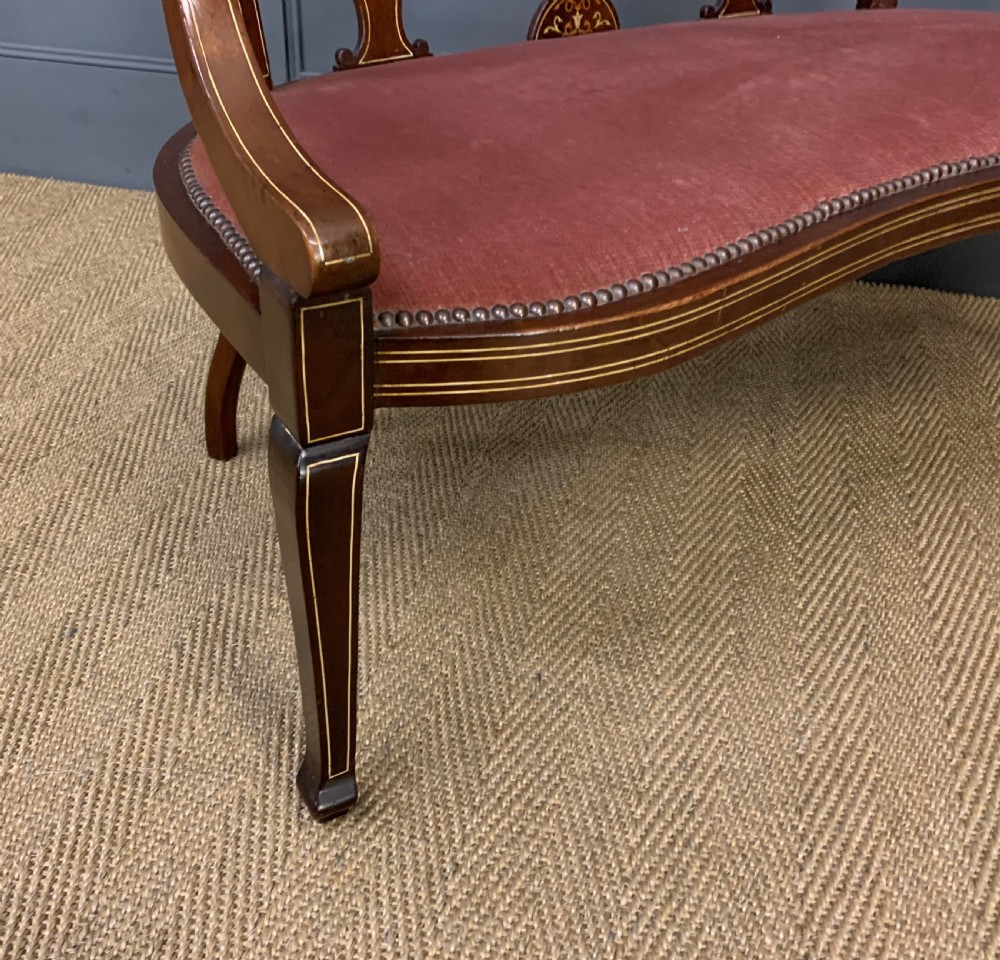 Edwardian Inlaid Mahogany Settee View IX