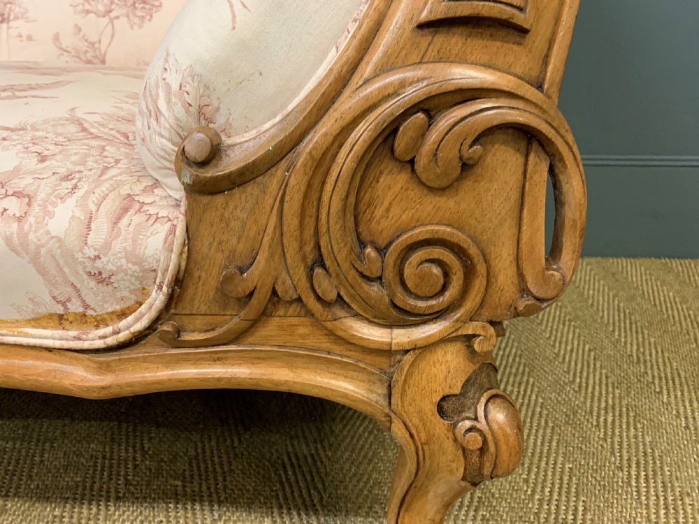 Victorian Walnut Scroll End Chaise Longue View II